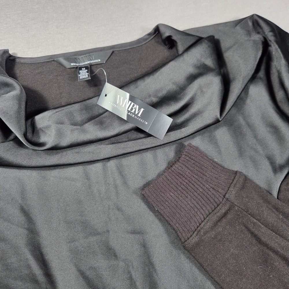 White House Black Market Cowl Neck Mixed Media Snit Top Black M 570399645